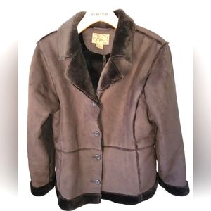 Fifi Collection Coat Women's Brown Faux Shearling Button Up Size M Soft …